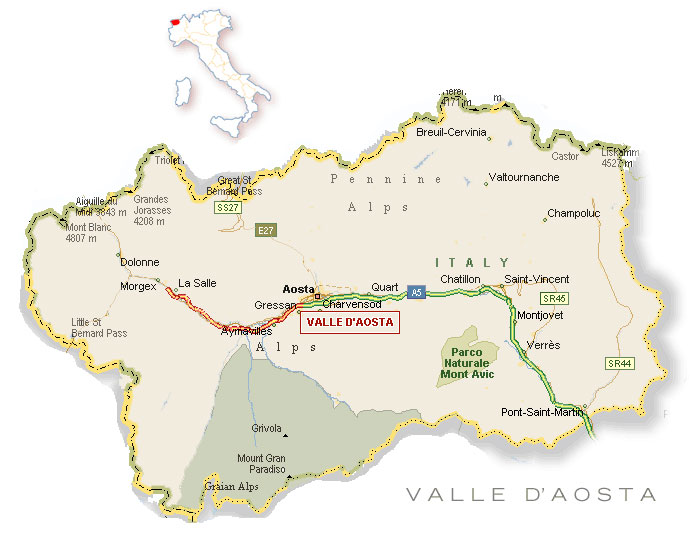 Карта области Валле д’Аоста (Valle d’Aosta)