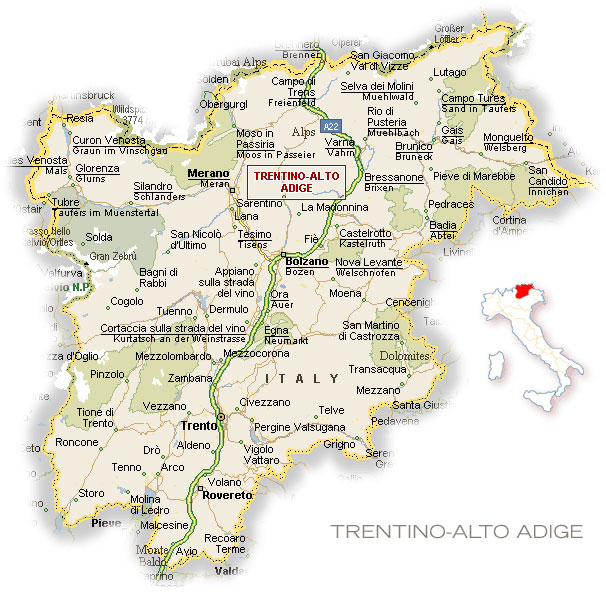 Карта области Трентино-Альто Адидже (Trentino-Alto Adige)